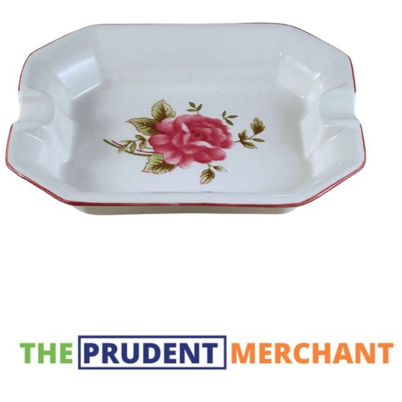 Vintage Pink floral White Rectangle Spoon Dish Ramex Int Romanian Bone China - Picture 3 of 4